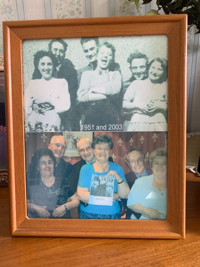 Mi abuela, mi abuelo (en el centro) y la familia en 1951 y 2003