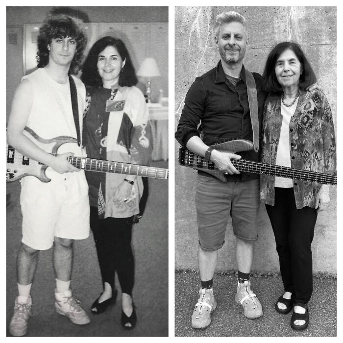Mike Gordon (de la banda Phish) con su mamá 1993 vs. 2022. Él publicó esto en su página de Facebook hoy