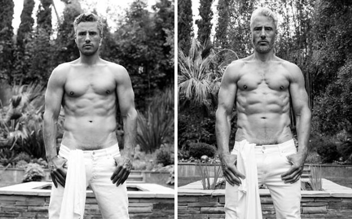 Este fotógrafo de celebridades retrata a modelos masculinos con décadas de diferencia (14 fotos)