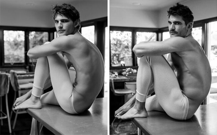 Este fotógrafo de celebridades retrata a modelos masculinos con décadas de diferencia (14 fotos)