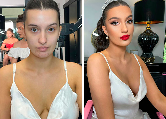 23 Fotos tomadas antes y después de que las novias fueran maquilladas para su boda (Nuevas imágenes)