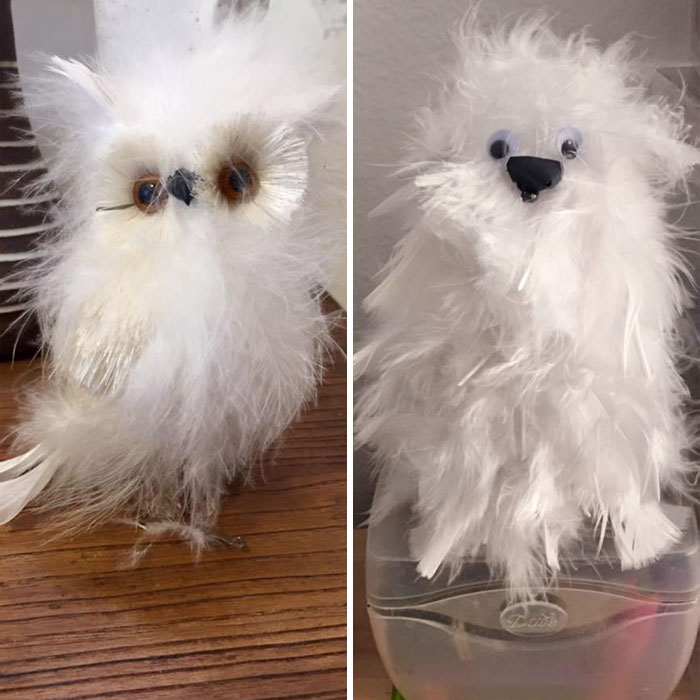 Mi mujer es una artista con talento, así que quiso hacer el búho blanco en lugar de comprarlo ya hecho