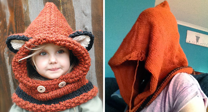 Mi amiga acaba de tejer una capucha de zorro. Expectativa vs realidad