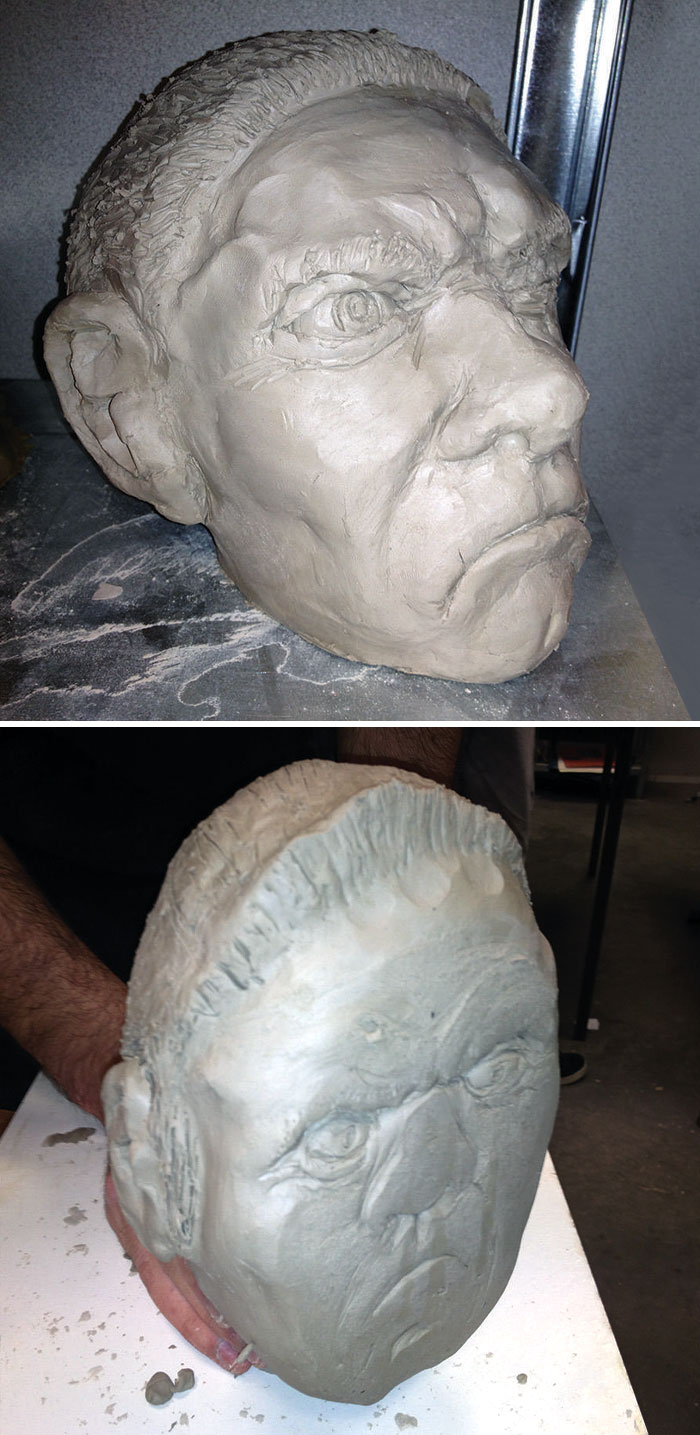 Esta escultura de arcilla se cayó de bruces y no parece feliz por ello