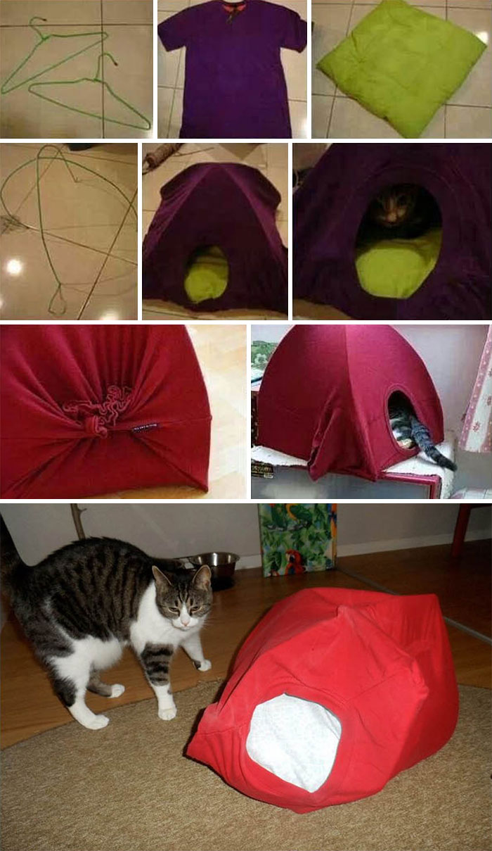 Tienda de campaña para gatos hecha a mano