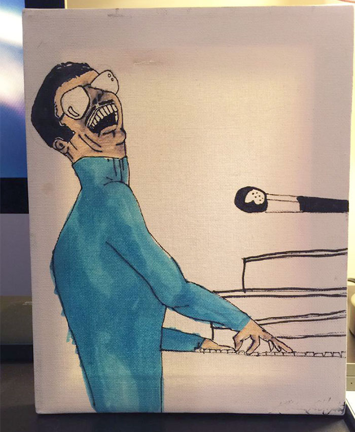 Mi hermana intentó realmente pintar un cuadro de Stevie Wonder para mi papá en su cumpleaños