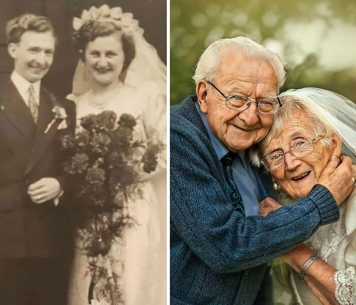 Un veterano y su esposa recrean la foto de su boda