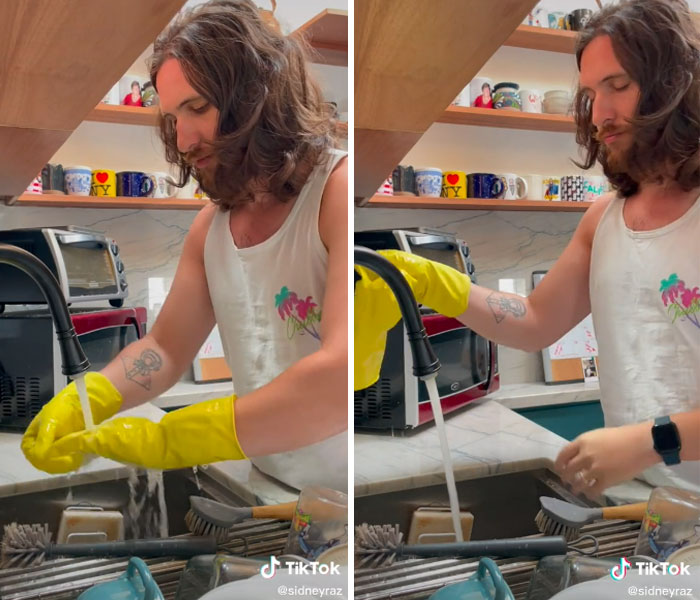 Puedes usar agua fría para quitarte los guantes de limpieza amarillos