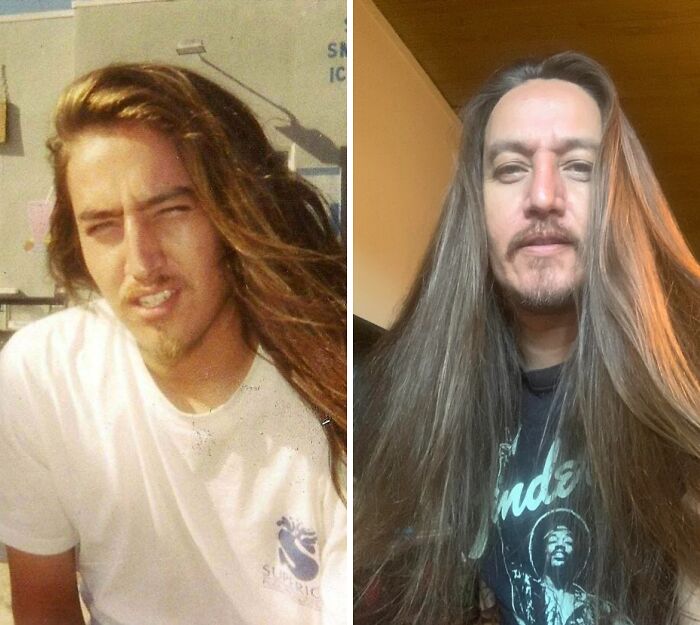 Empecé a dejarme crecer el pelo a los 15 años. Aquí estoy con 23 y 50 años