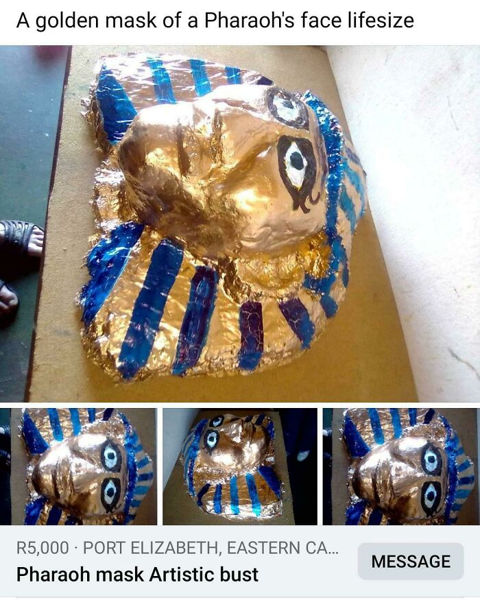 Máscara dorada de faraón a tamaño real
