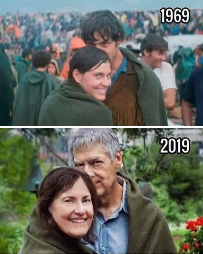 Una pareja en Woodstock 48 horas después de que se conocieron y 50 años más tarde