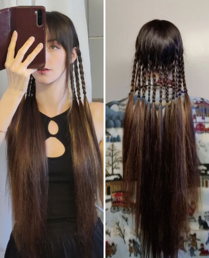Peinado divertido y fácil para el pelo largo, hecho con 12 trenzas
