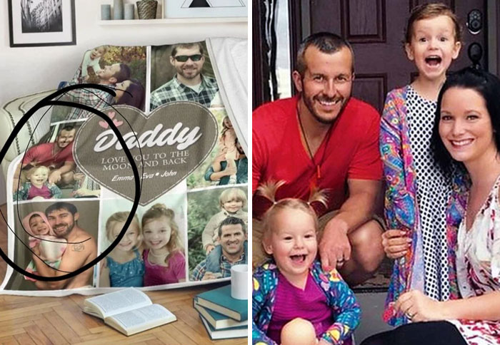 Esta manta con fotografías de “amor de padre” tiene una foto de Chris Watts y su hija Cece. Para aquellos que no lo saben, Watts asesinó a su esposa embarazada y a sus dos pequeñas hijas en agosto de 2018