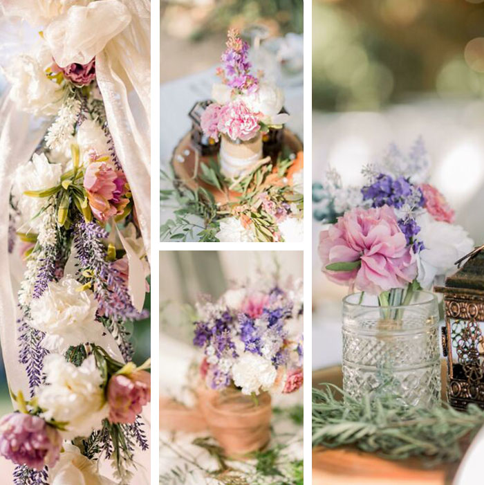 Decidí ser mi propia florista con flores/artículos de Ebay, usando vasos de tiendas de segunda mano como jarrones para mis centros de mesa