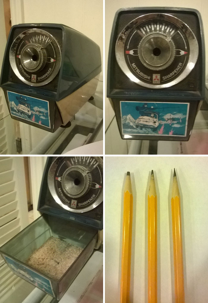Mi papá tiene un sacapuntas Mitsubishi que funciona desde hace 40 años y se puede ajustar el filo de un lápiz