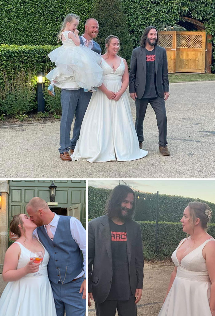 El famoso actor conoció a una joven pareja en el bar de un hotel de Northamptonshire. Le invitaron a la boda, y Keanu Reeves no pudo negarse