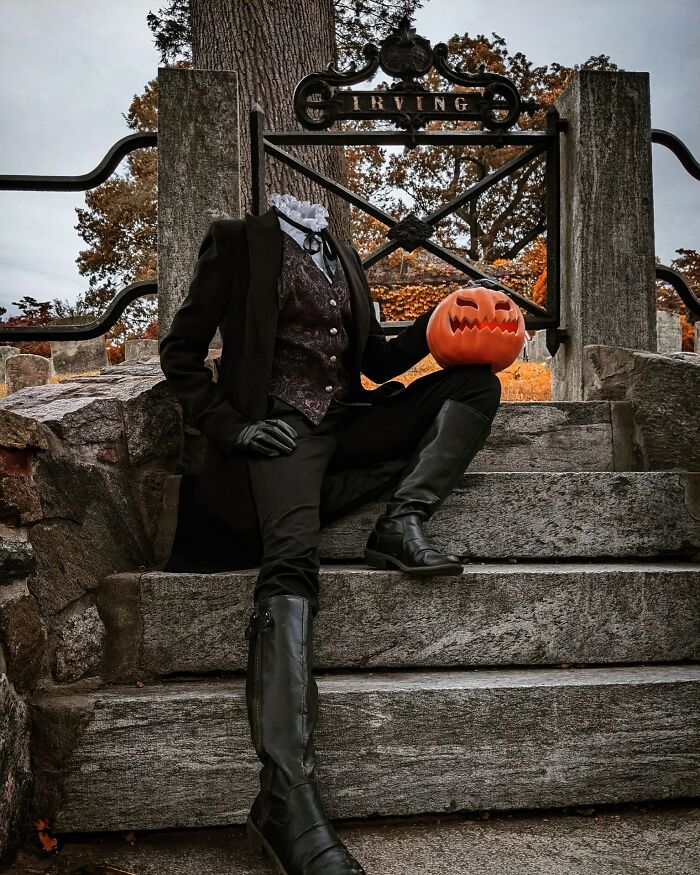 Llevé mi cosplay de jinete sin cabeza a visitar a Washington Irving en Sleepy Hollow