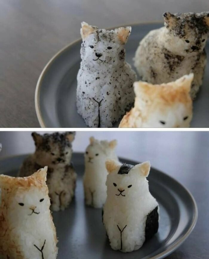Estos onigiri (bolas de arroz) con forma de gato