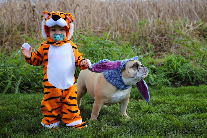 Mi sobrino como Tigger y su fiel compañero Igor, para Halloween