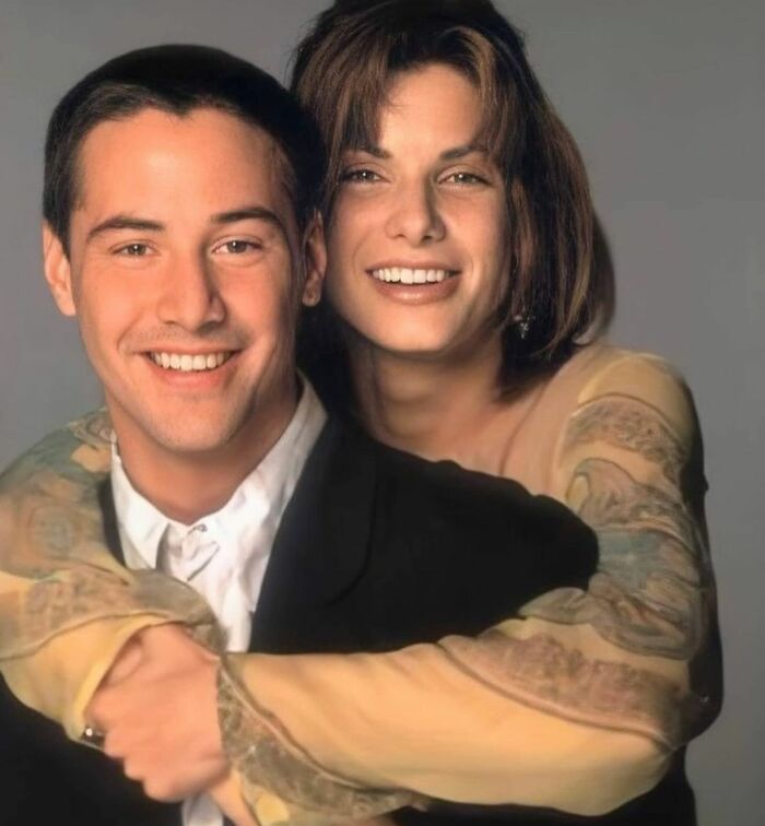 Sandra Bullock y Keanu Reeves en una sesión de fotos para Speed, 1994
