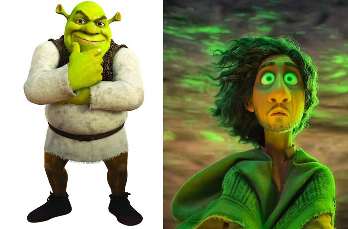 En Shrek, Shrek es verde. En Encanto, Bruno es verde. No creo que estos hechos estén relacionados. Sólo quería que ustedes leyeran todo este texto sin ninguna razón. Perdiendo preciosos segundos de su vida, acercándose más y más a la muerte