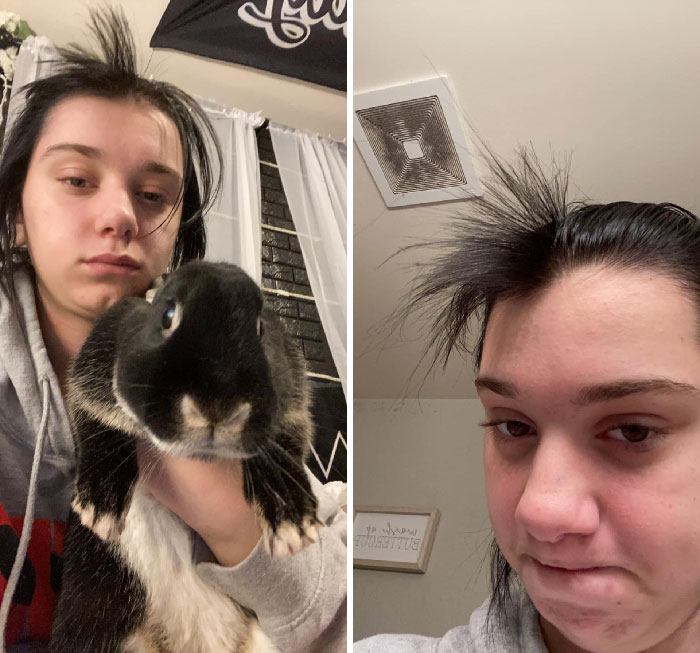 *Ve a mamá durmiendo* *Le da hambre* *Le come el pelo* Porque [jódete] mamá
