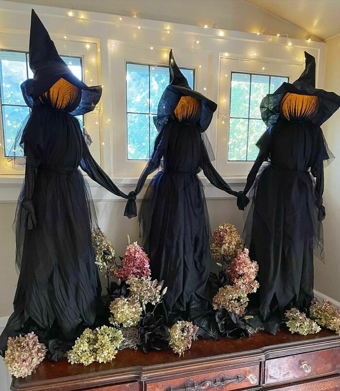Estas bellezas encantadoras vinieron a unirse a la cena. Un recordatorio de que las decoraciones de exterior también pueden ser espectaculares en el interior