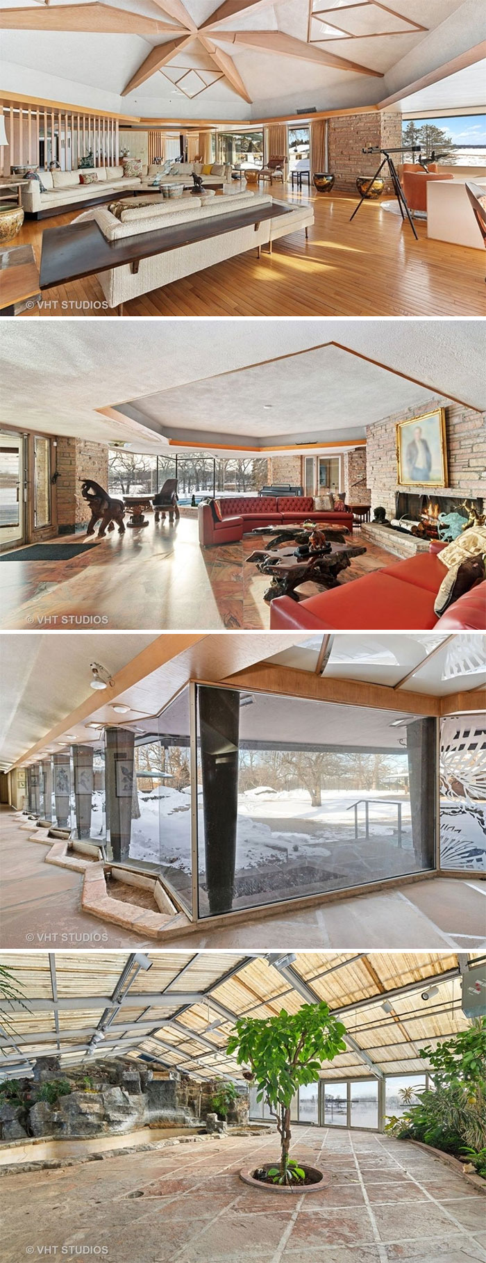 Esta cápsula del tiempo de mediados de siglo, diseñada por el hijo de Frank Lloyd Wright, entra de lleno en la categoría de "irónicamente sorprendente".