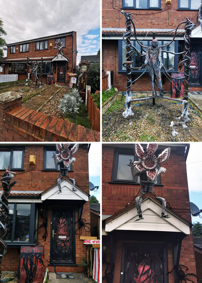 Exhibición de Halloween de una casa en mi ciudad. Han hecho todo lo posible