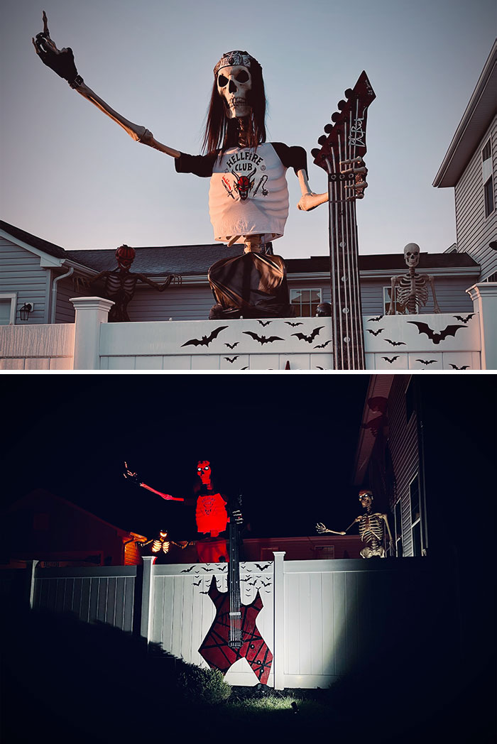 Mi Eddie Munson de 3,5 metros con una guitarra de 3 metros. Feliz Halloween