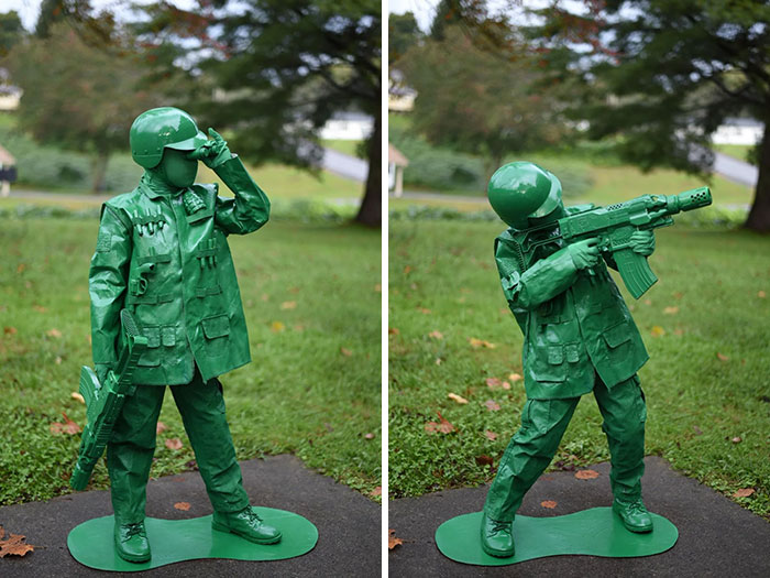 6 botes de pintura en aerosol después y mi hijo se parece a un soldado de plástico verde 
