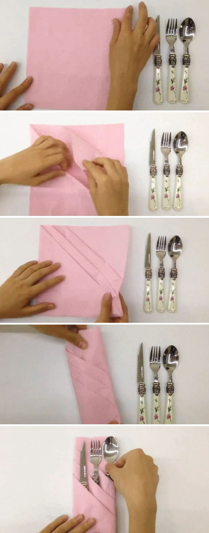 Cómo doblar una servilleta para que quepan tres cubiertos