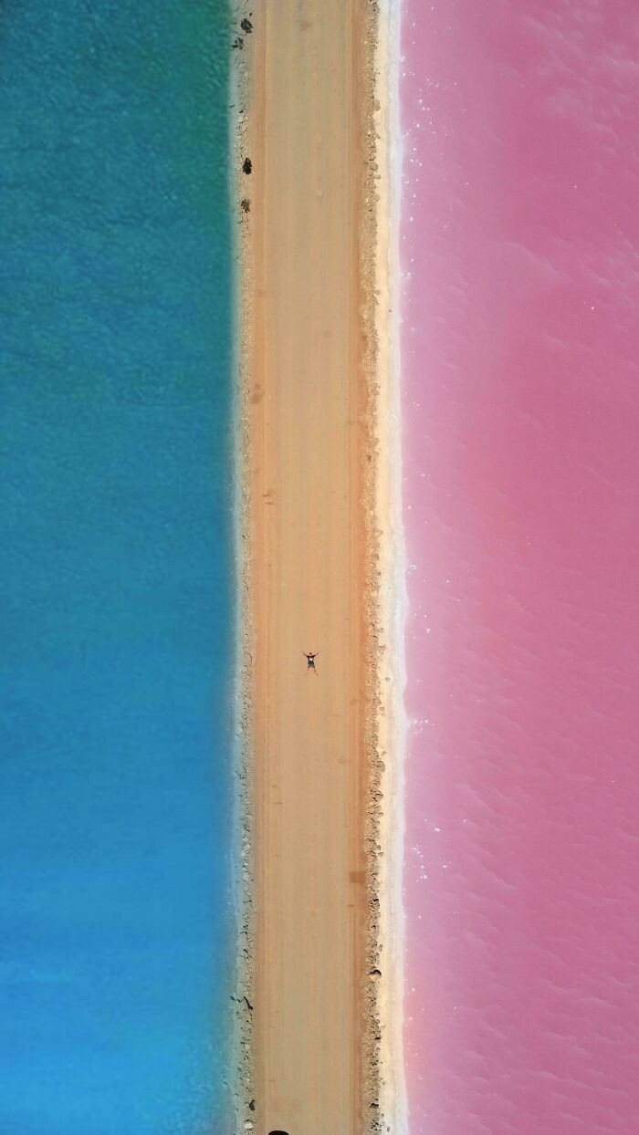 Tomé una foto de mí mismo entre dos lagos al sur de Australia
