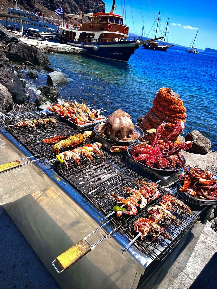 Parrillada de marisco en Santorini, Grecia