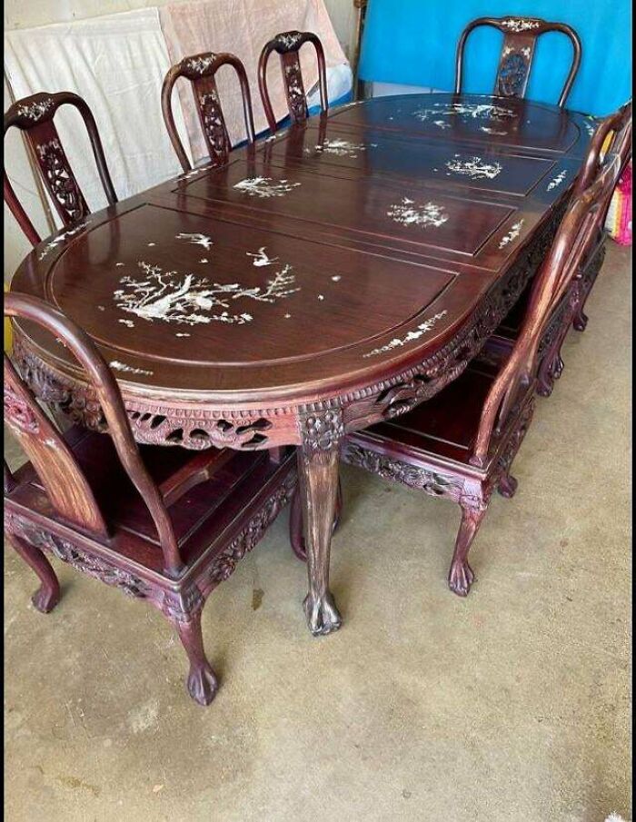 ¡Hallazgo de 450 dólares! ¡Mesa de palo de rosa con incrustaciones de madreperla! ¿Qué tal me ha ido?