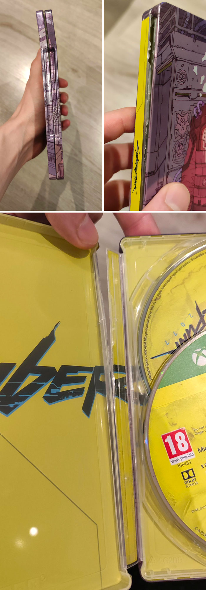 Gracias, empleados del aeropuerto, por aplastar tanto mi maleta como para romper esta caja con cubierta metálica. Al menos los discos no resultaron dañados