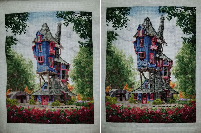 La Casa Weasley antes y después del pespunte