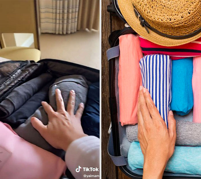 Una de las mejores maneras de que la ropa quepa en el bolso es enrollar todo