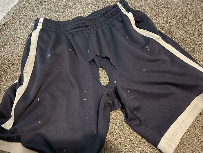 Mi mujer no dejaba de amenazarme con tirar mi par favorito de pantalones cortos. Hoy los encontré así