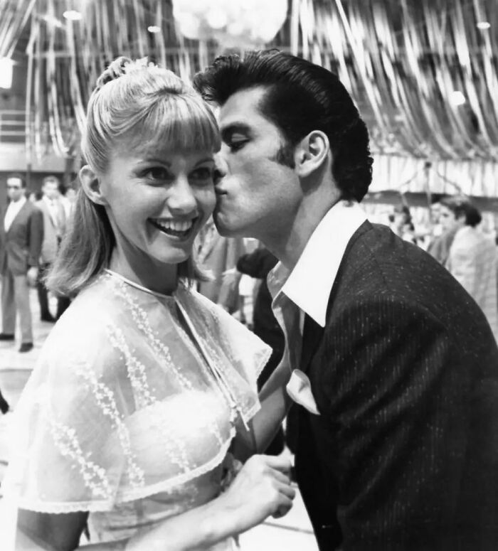 John Travolta y Olivia Newton-John en el plató de Grease (1978)