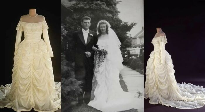 Vestido de novia hecho con el paracaídas que salvó la vida de su esposo en la Segunda Guerra Mundial