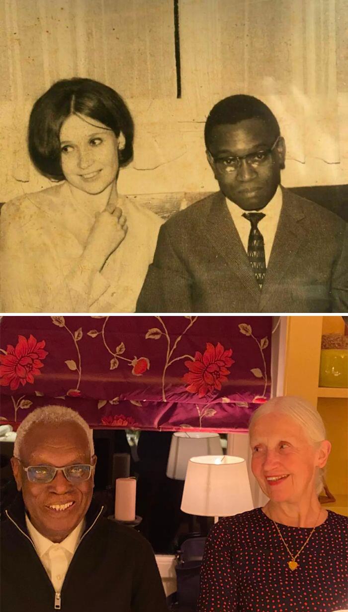 "Mis padres el día de su boda en 1964 y luego otra vez en Navidad de 2021"