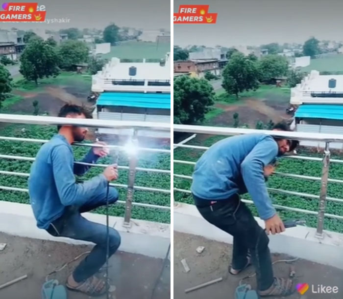 Tonto soldando una valla