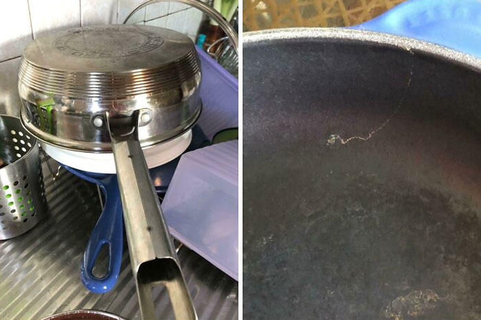 Uno de mis padres decidió lavar mi Le Creuset y ponerlo así a secar. Literalmente estoy llorando. Les dije mil veces que no la tocaran...