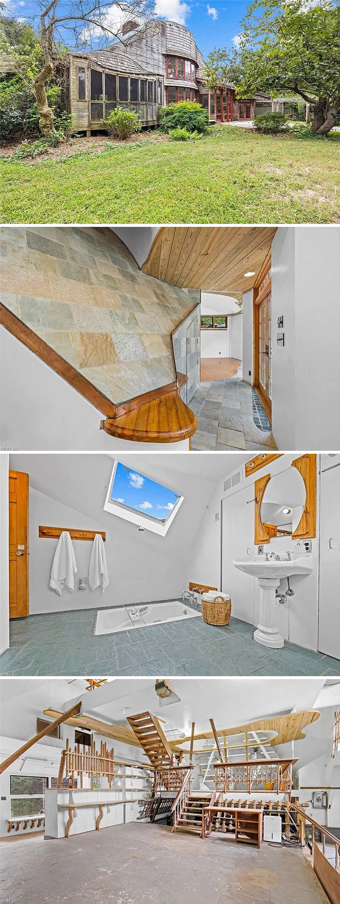 Estoy desconcertado por esta casa. La madera ondulada me tiene super confundido. Al igual que la última imagen ... También #bañeratrampamortal