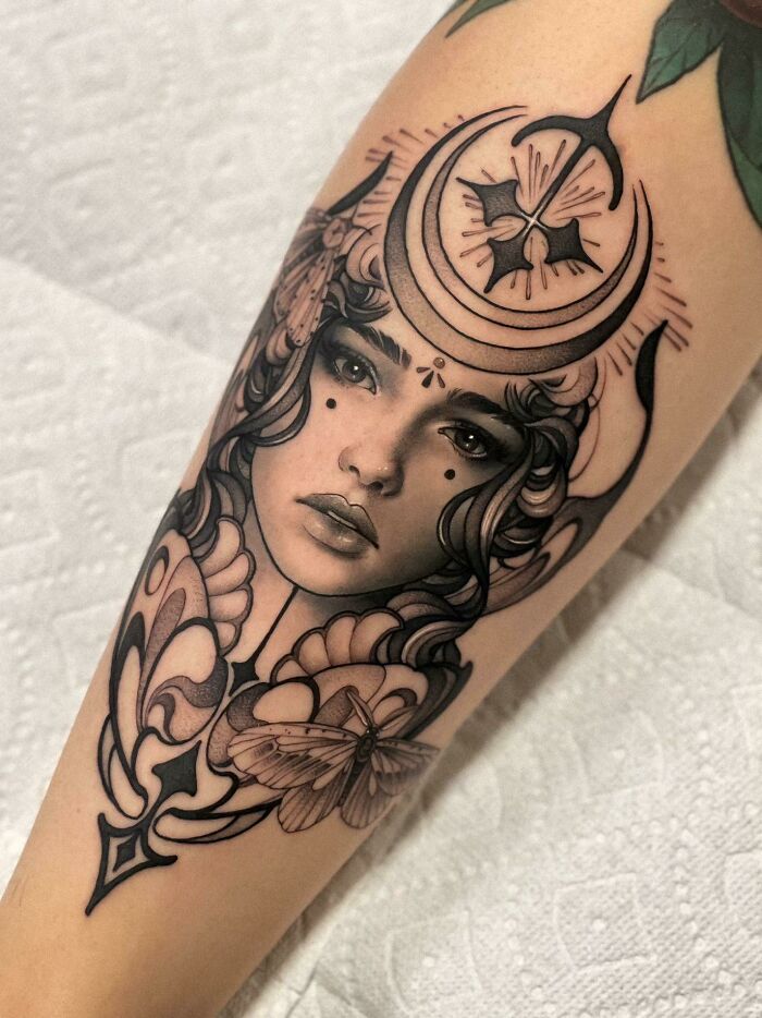 Diosa de la Luna por Cam Pohl (Lansing Mi) realizada en el Austin Tattoo Invitational
