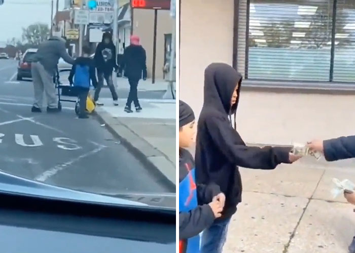 Niños ayudan a un anciano en andadera y reciben karma instantáneo