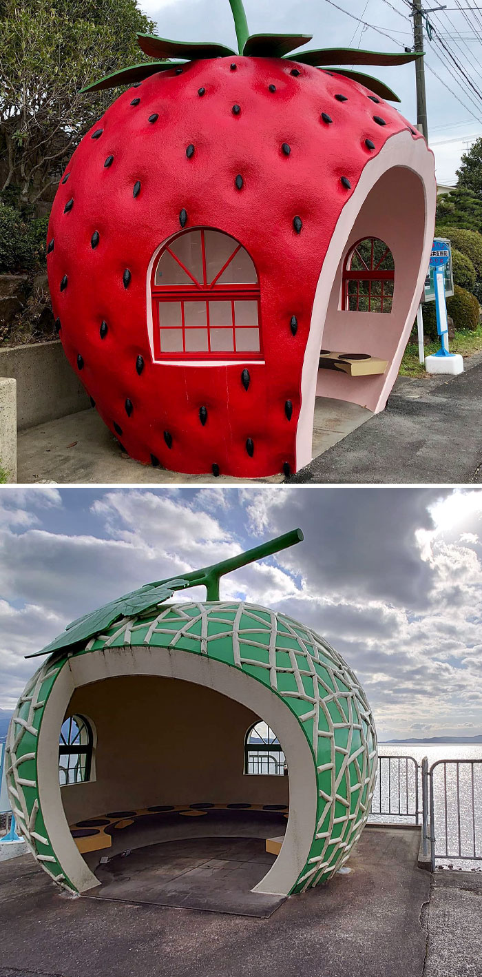 Estas paradas de autobuses con forma de fruta