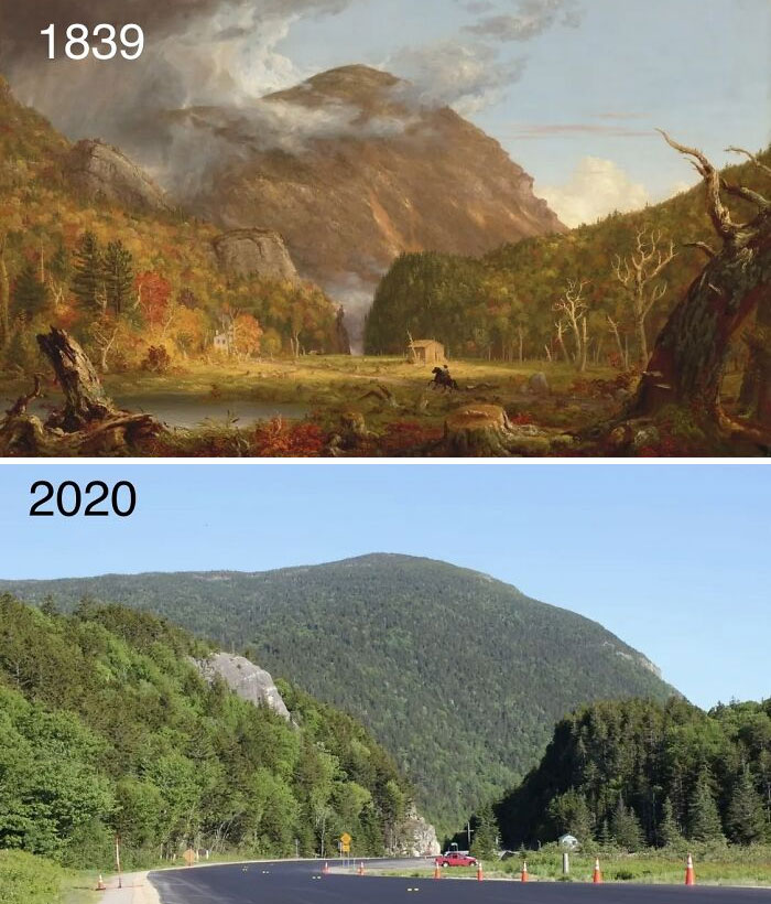 Crawford Notch en New Hampshire, como se representó en 1839 vs. 2020