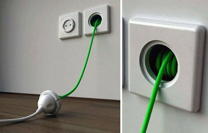 Enchufes con alargadores empotrados en la pared